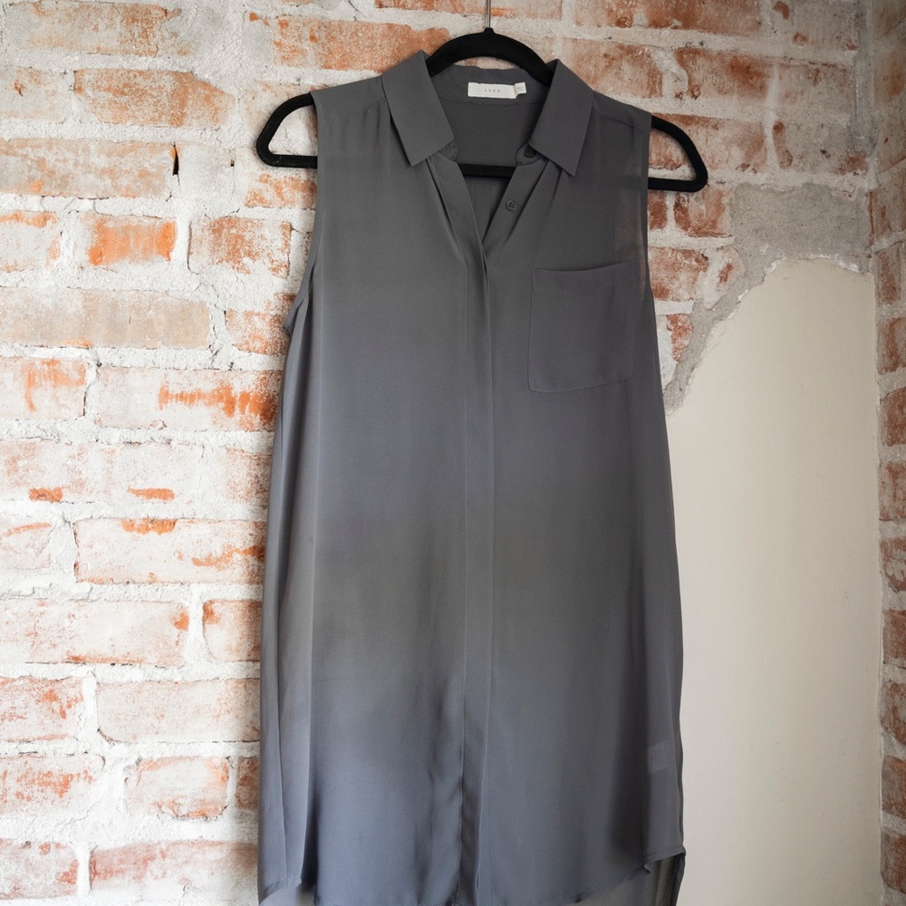 Lush Brand Grey Mesh Button Up Tank Top